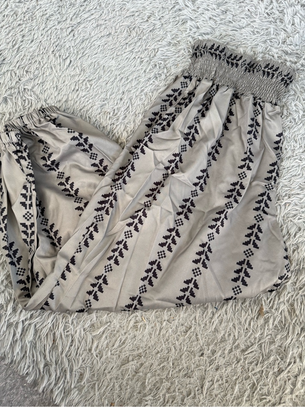 SHEIN Beige & Black Patterned Smocked Waist Pants